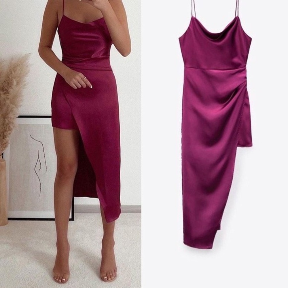 ZARA 🌺 SATIN EFFECT ASYMMETRIC DRESS/ NWT - Picture 6 of 7